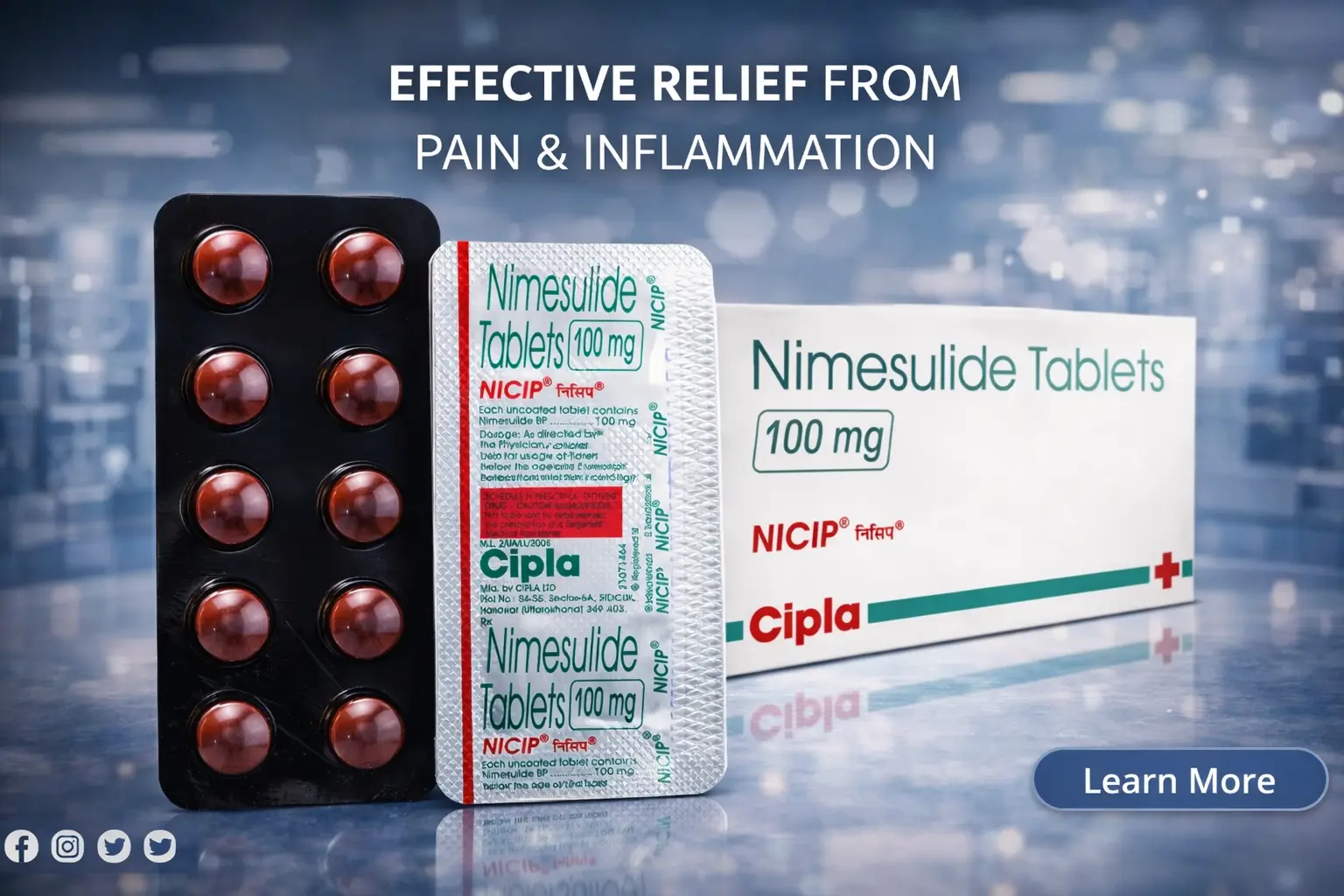 blister pack of nimesulide tablets used for pain and fever relief