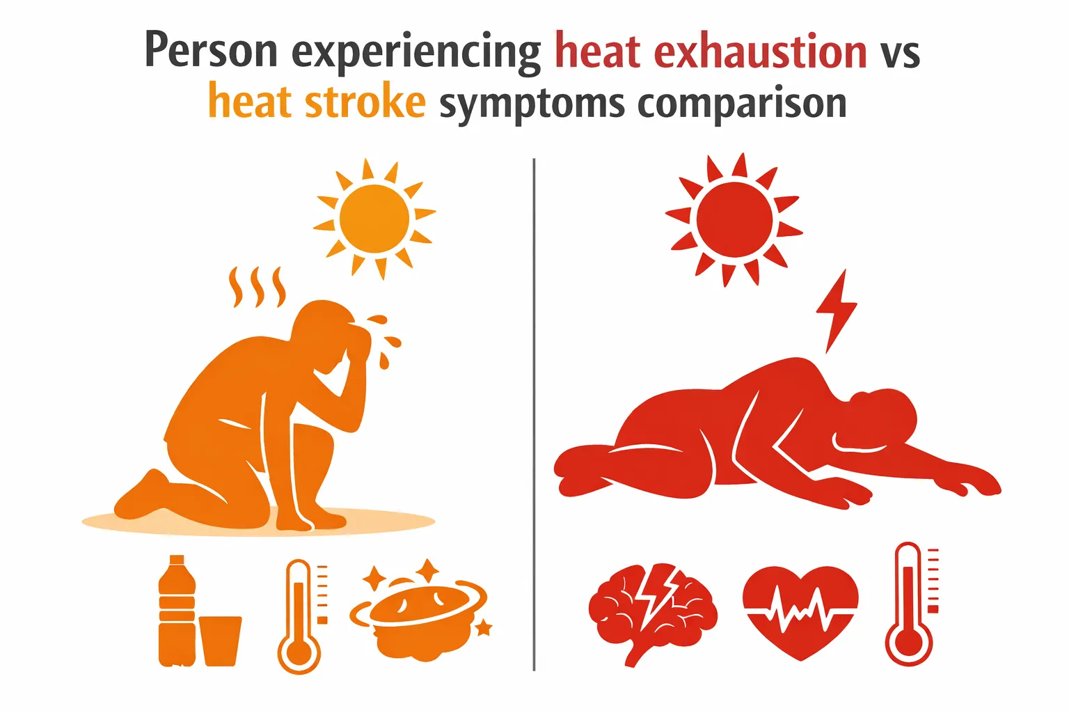 comparison of heat stroke vs heat exhaustion symptoms in human body