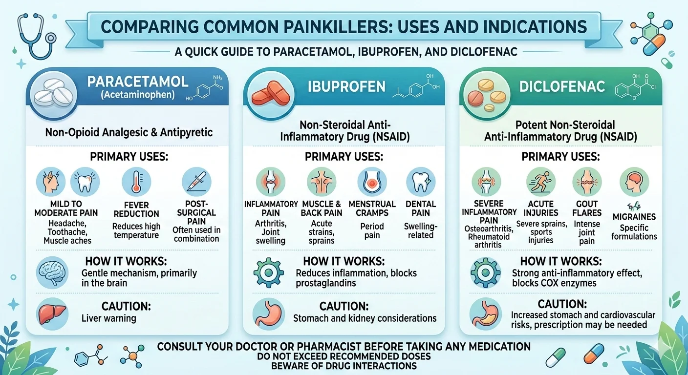 Pain killer tablet comparison chart showing common pain relief medicines